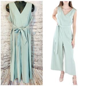 Calvin Klein Women's Sage Green Jadette Jumpsuit Wide Leg Tie Waist Size 14